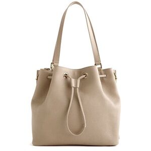 Quince Italian Leather Triple Compartment Bucket Bag like new barely used taupe